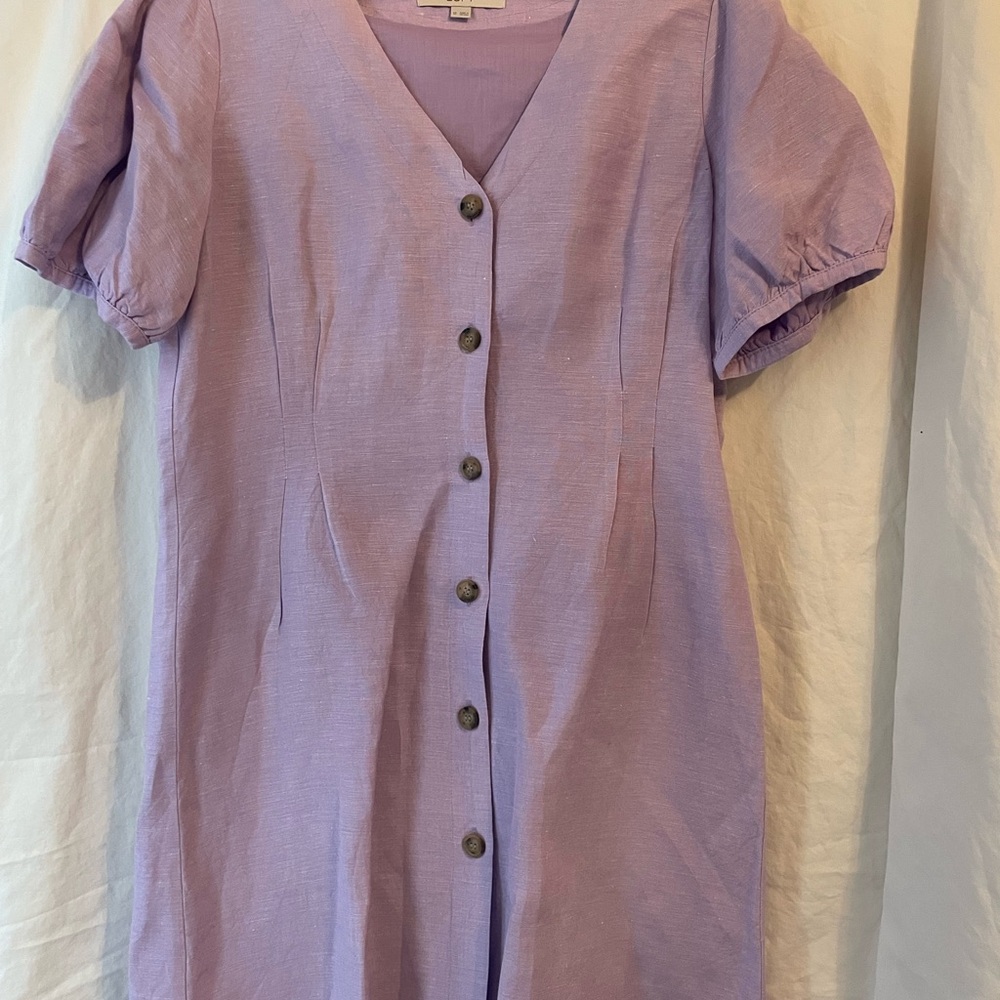 LOFT Purple Puff Sleeve Linen Dress